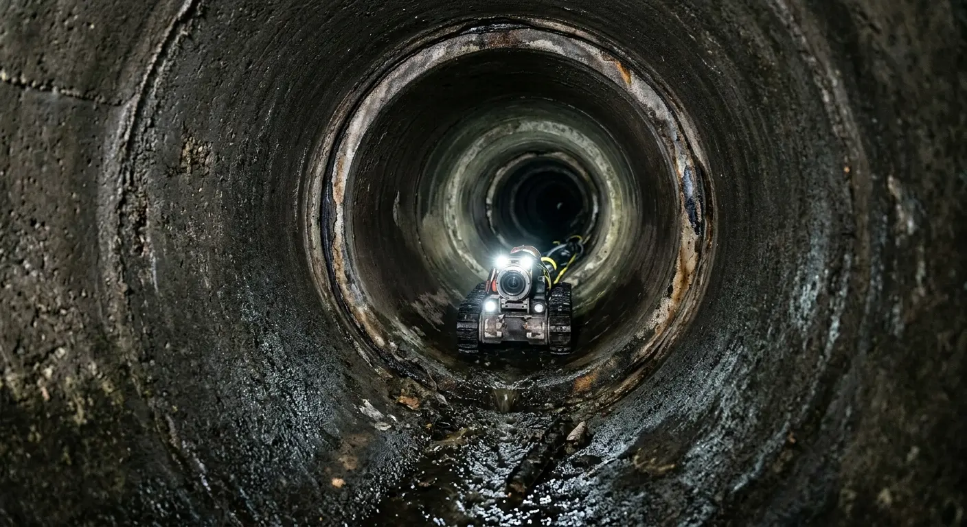 Robotic sewer camera inspecting pipe interior for Sewer Line Repair in Ramsey